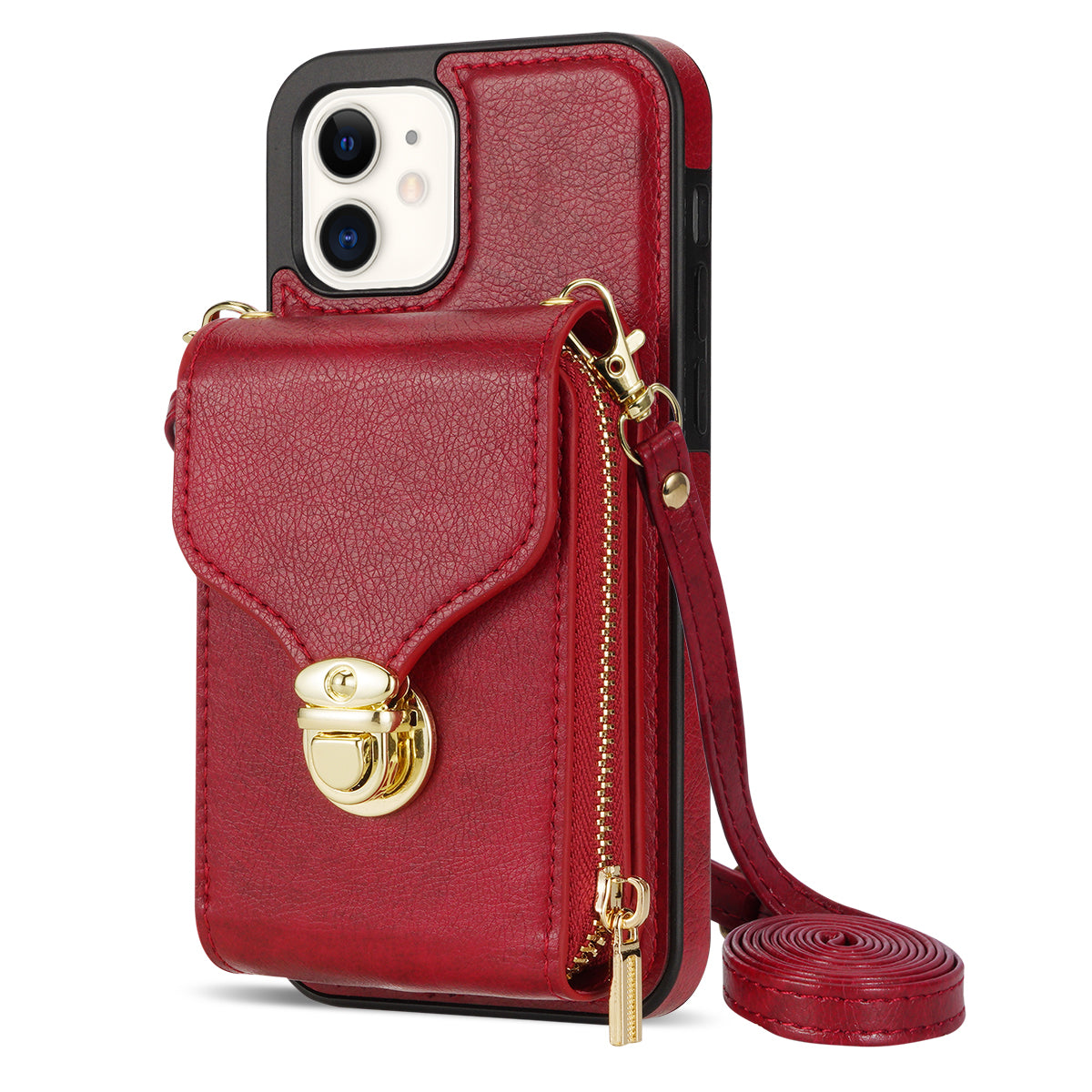 For iPhone 11 6.1 inch PU Leather Coated TPU Card Slot Phone Case Kickstand Crossbody Zipper Cover For iPhone 11 6.1 inch PU Leather Coated TPU Card Slot Phone Case Kickstand Crossbody Zipper Cover